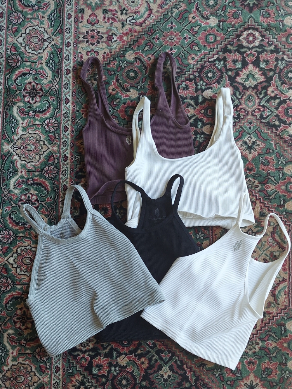 Free People Movement Ribbed Crop Tank Tops Set — White X2, Black, Gray, Mauve